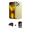 MARSİLYAN™- iPhone 14 Pro Kılıf Yankı Çizgi - Siyah Buffer Hayalet Cam Ekran Koruyucu + Raze Metal Kamera Lens - GD