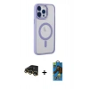 MARSİLYAN™- iPhone 14 Pro Kılıf Yankı Işık Özel Seri - Siyah 18D Cam Ekran Koruyucu + Raze Metal Kamera Lens - GD
