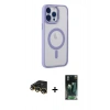 MARSİLYAN™- iPhone 14 Pro Kılıf Yankı Işık Özel Seri - Siyah 360 Mat Full Body Arka Koruyucu + Raze Metal Kamera Lens - GD