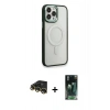 MARSİLYAN™- iPhone 14 Pro Kılıf Yankı Işık Özel Seri - Siyah 360 Mat Full Body Arka Koruyucu + Raze Metal Kamera Lens - GD