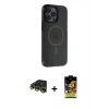 MARSİLYAN™- iPhone 14 Pro Kılıf Yankı Işık Prime - Siyah Buffer Cam Ekran Koruyucu + Raze Metal Kamera Lens - GD