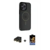 MARSİLYAN™- iPhone 14 Pro Kılıf Yankı Işık Prime - Siyah Buffer Hayalet Cam Ekran Koruyucu + Raze Metal Kamera Lens - GD