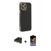 MARSİLYAN™- iPhone 14 Pro Kılıf Yankı Serisi - Siyah Buffer Hayalet Cam Ekran Koruyucu + Raze Metal Kamera Lens - GD