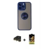 MARSİLYAN™- iPhone 14 Pro Kılıf Yörünge Çizgi - Siyah Buffer Cam Ekran Koruyucu + Raze Metal Kamera Lens - GD
