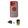 MARSİLYAN™- iPhone 14 Pro Kılıf Yörünge Çizgi - Siyah Buffer Cam Ekran Koruyucu + Raze Metal Kamera Lens - GD