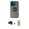 MARSİLYAN™- iPhone 14 Pro Kılıf Yörünge Çizgi - Siyah Polymer Nano Ekran Koruyucu + Raze Metal Kamera Lens - GD