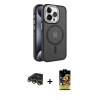 MARSİLYAN™- iPhone 14 Pro Kılıf Yörünge Klasik - Siyah Buffer Cam Ekran Koruyucu + Raze Metal Kamera Lens - GD