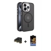 MARSİLYAN™- iPhone 14 Pro Kılıf Yörünge Klasik - Siyah Buffer Hayalet Cam Ekran Koruyucu + Raze Metal Kamera Lens - GD