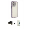 MARSİLYAN™- iPhone 14 Pro Kılıf Yörünge Koleksiyonu - Şeffaf Pasifik Cam Ekran Koruyucu + Raze Metal Kamera Lens - GD