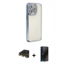 MARSİLYAN™- iPhone 14 Pro Kılıf Yörünge Koleksiyonu - Siyah 3D Antistatik Hayalet Cam Ekran Koruyucu + Raze Metal Kamera Lens - GD