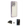 MARSİLYAN™- iPhone 14 Pro Kılıf Yörünge Koleksiyonu - Siyah 3D Antistatik Hayalet Cam Ekran Koruyucu + Raze Metal Kamera Lens - GD