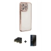 MARSİLYAN™- iPhone 14 Pro Kılıf Yörünge Koleksiyonu - Siyah 3D Antistatik Hayalet Cam Ekran Koruyucu + Raze Metal Kamera Lens - GD