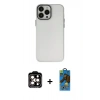 MARSİLYAN™- iPhone 14 Pro Max Kılıf Ahenk Çizgi Prime - Siyah 18D Cam Ekran Koruyucu + Turuncu PVD Metal Kamera Lens