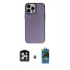 MARSİLYAN™- iPhone 14 Pro Max Kılıf Ahenk Çizgi Prime - Siyah 18D Cam Ekran Koruyucu + Turuncu PVD Metal Kamera Lens