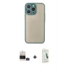 MARSİLYAN™- iPhone 14 Pro Max Kılıf Ahenk Çizgi Serisi - Şeffaf Pasifik Cam Ekran Koruyucu + Bilvis Titan Kamera Lens - GS