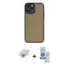 MARSİLYAN™- iPhone 14 Pro Max Kılıf Ahenk Çizgi Serisi - Şeffaf Royal Nano Ekran Koruyucu + Gold Band Metal Kamera Lens