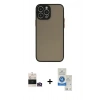 MARSİLYAN™- iPhone 14 Pro Max Kılıf Ahenk Çizgi Serisi - Şeffaf Royal Nano Ekran Koruyucu + Gold Bilvis Titan Kamera Lens
