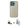 MARSİLYAN™- iPhone 14 Pro Max Kılıf Ahenk Çizgi Serisi - Şeffaf Royal Nano Ekran Koruyucu + Gold Bilvis Titan Kamera Lens