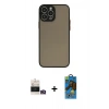 MARSİLYAN™- iPhone 14 Pro Max Kılıf Ahenk Çizgi Serisi - Siyah 18D Cam Ekran Koruyucu + Gold Bilvis Titan Kamera Lens