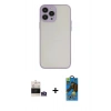MARSİLYAN™- iPhone 14 Pro Max Kılıf Ahenk Çizgi Serisi - Siyah 18D Cam Ekran Koruyucu + Gümüş Bilvis Titan Kamera Lens