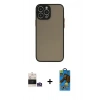 MARSİLYAN™- iPhone 14 Pro Max Kılıf Ahenk Çizgi Serisi - Siyah 18D Cam Ekran Koruyucu + Gümüş Bilvis Titan Kamera Lens