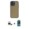 MARSİLYAN™- iPhone 14 Pro Max Kılıf Ahenk Çizgi Serisi - Siyah 18D Cam Ekran Koruyucu + Gümüş Bilvis Titan Kamera Lens