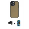 MARSİLYAN™- iPhone 14 Pro Max Kılıf Ahenk Çizgi Serisi - Siyah 18D Cam Ekran Koruyucu + Raze Metal Kamera Lens - GS