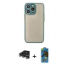 MARSİLYAN™- iPhone 14 Pro Max Kılıf Ahenk Çizgi Serisi - Siyah 18D Cam Ekran Koruyucu + Raze Metal Kamera Lens - GS