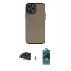 MARSİLYAN™- iPhone 14 Pro Max Kılıf Ahenk Çizgi Serisi - Siyah 18D Cam Ekran Koruyucu + Raze Metal Kamera Lens - GS