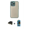 MARSİLYAN™- iPhone 14 Pro Max Kılıf Ahenk Çizgi Serisi - Siyah 18D Cam Ekran Koruyucu + Raze Metal Kamera Lens - GD