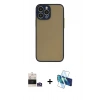 MARSİLYAN™- iPhone 14 Pro Max Kılıf Ahenk Çizgi Serisi - Siyah 3D Antistatik Cam Ekran Koruyucu + Bilvis Titan Kamera Lens - GS