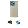 MARSİLYAN™- iPhone 14 Pro Max Kılıf Ahenk Çizgi Serisi - Siyah 3D Antistatik Cam Ekran Koruyucu + Raze Metal Kamera Lens - GD