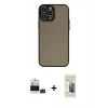MARSİLYAN™- iPhone 14 Pro Max Kılıf Ahenk Çizgi Serisi - Siyah 6D Mat Seramik Hayalet Nano Ekran Koruyucu + Bilvis Titan Kamera Lens - DNMR