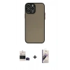 MARSİLYAN™- iPhone 14 Pro Max Kılıf Ahenk Çizgi Serisi - Siyah Bilvis 3D Mat Cam Ekran Koruyucu + Siyah Bilvis Titan Kamera Lens