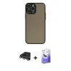 MARSİLYAN™- iPhone 14 Pro Max Kılıf Ahenk Çizgi Serisi - Siyah Bilvis 5in1 5D Magic Hayalet Cam Ekran Koruyucu + Raze Metal Kamera Lens - GS