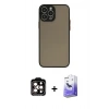 MARSİLYAN™- iPhone 14 Pro Max Kılıf Ahenk Çizgi Serisi - Siyah Bilvis 5in1 5D Magic Hayalet Cam Ekran Koruyucu + PVD Metal Kamera Lens - TU
