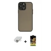 MARSİLYAN™- iPhone 14 Pro Max Kılıf Ahenk Çizgi Serisi - Siyah Buffer Cam Ekran Koruyucu + Band Metal Kamera Lens - GD