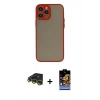 MARSİLYAN™- iPhone 14 Pro Max Kılıf Ahenk Çizgi Serisi - Siyah Buffer Hayalet Cam Ekran Koruyucu + Raze Metal Kamera Lens - GD