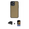 MARSİLYAN™- iPhone 14 Pro Max Kılıf Ahenk Çizgi Serisi - Siyah Buffer Hayalet Cam Ekran Koruyucu + Raze Metal Kamera Lens - GS