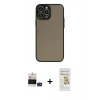 MARSİLYAN™- iPhone 14 Pro Max Kılıf Ahenk Çizgi Serisi - Siyah Mat Seramik Nano Ekran Koruyucu + Derin Mor Bilvis Titan Kamera Lens
