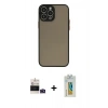 MARSİLYAN™- iPhone 14 Pro Max Kılıf Ahenk Çizgi Serisi - Siyah Polymer Nano Ekran Koruyucu + Bilvis Titan Kamera Lens - DNMR
