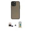 MARSİLYAN™- iPhone 14 Pro Max Kılıf Ahenk Çizgi Serisi - Siyah Polymer Nano Ekran Koruyucu + Bilvis Titan Kamera Lens - SH