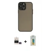 MARSİLYAN™- iPhone 14 Pro Max Kılıf Ahenk Çizgi Serisi - Siyah Polymer Nano Ekran Koruyucu + Bilvis Titan Kamera Lens - GD