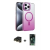 MARSİLYAN™- iPhone 14 Pro Max Kılıf Ahenk Doku Özel Seri - Şeffaf 360 Full Body Arka Koruyucu + Gold Raze Metal Kamera Lens