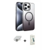 MARSİLYAN™- iPhone 14 Pro Max Kılıf Ahenk Doku Özel Seri - Şeffaf Pasifik Cam Ekran Koruyucu + Band Metal Kamera Lens - GD