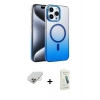 MARSİLYAN™- iPhone 14 Pro Max Kılıf Ahenk Doku Özel Seri - Şeffaf Pasifik Cam Ekran Koruyucu + Band Metal Kamera Lens - GD
