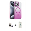 MARSİLYAN™- iPhone 14 Pro Max Kılıf Ahenk Doku Özel Seri - Şeffaf Pasifik Cam Ekran Koruyucu + Bilvis Titan Kamera Lens - GS