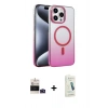 MARSİLYAN™- iPhone 14 Pro Max Kılıf Ahenk Doku Özel Seri - Şeffaf Pasifik Cam Ekran Koruyucu + Bilvis Titan Kamera Lens - DNMR
