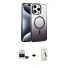 MARSİLYAN™- iPhone 14 Pro Max Kılıf Ahenk Doku Özel Seri - Şeffaf Pasifik Cam Ekran Koruyucu + Bilvis Titan Kamera Lens - SH