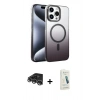 MARSİLYAN™- iPhone 14 Pro Max Kılıf Ahenk Doku Özel Seri - Şeffaf Pasifik Cam Ekran Koruyucu + Gümüş Raze Metal Kamera Lens